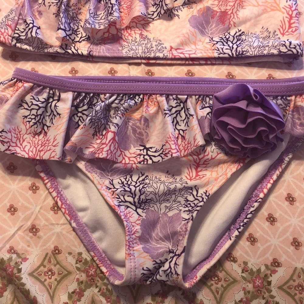 🦄Crazy 8 2piece bathing suit girls size S 5-6🦄 purple flower design